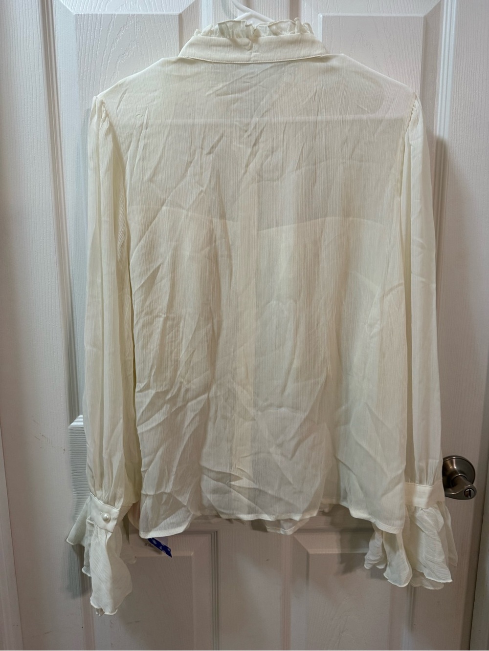 CIDER Chiffon High Neck Soild Lace Faux Pearl Long Sleeve Blouse L - Picture 12 of 12